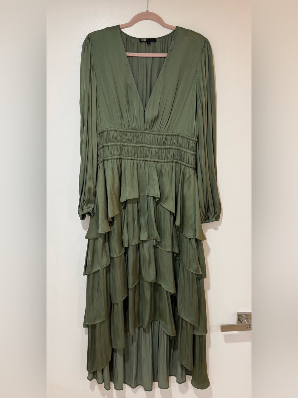 Maje Olive Tiered Long-Sleeve V-Neck Dress